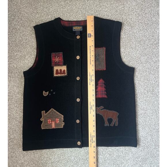 VTG Woolrich Vest Black Wool Embroidered Kitschy Cabincore Rustic Fall Size XL - Picture 6 of 7